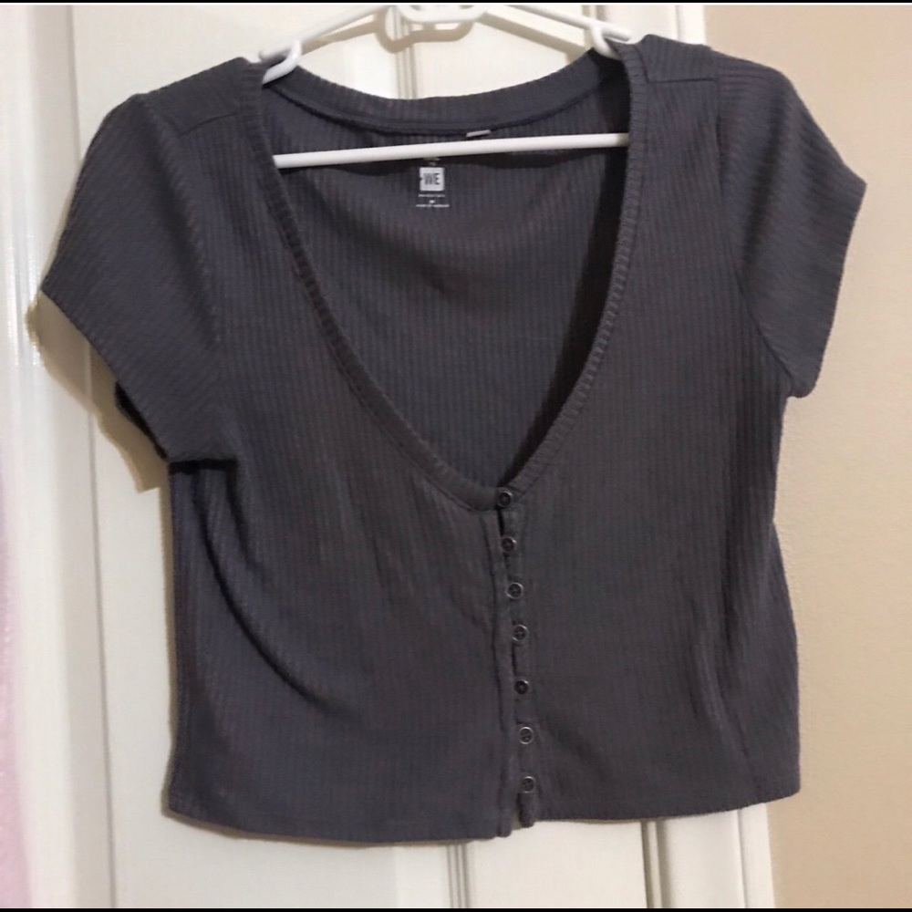gray “me to we” brand v-neck shirt